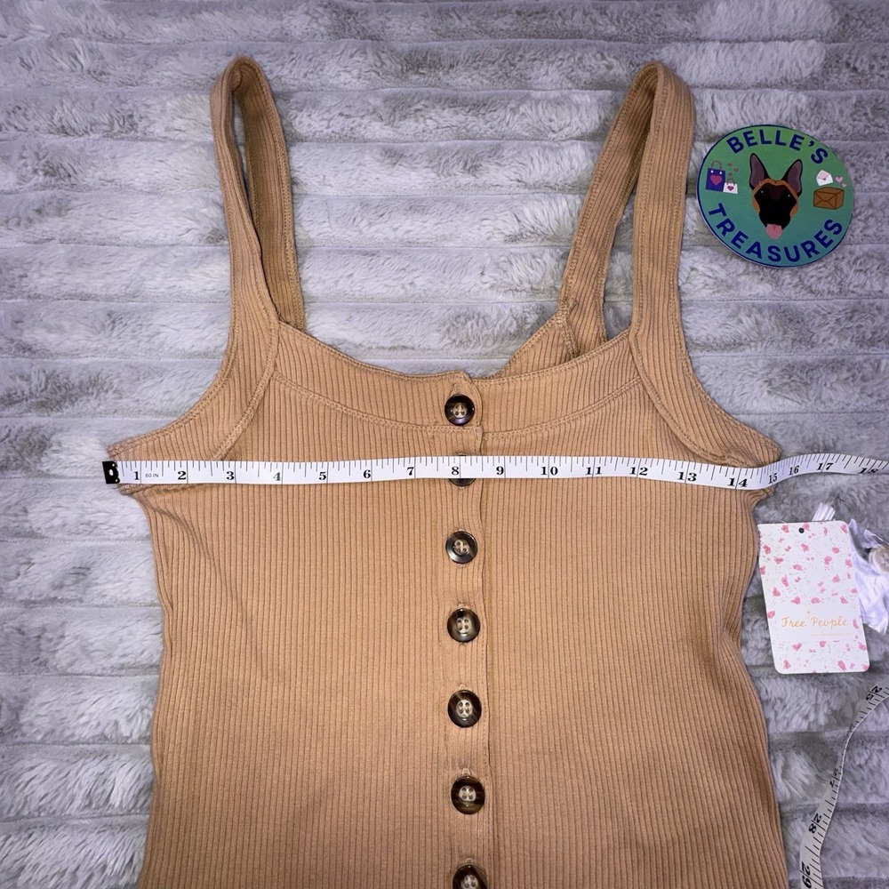 Free People Shirt Women's Medium Caramel Brown Bridgette Ribbed Knit Tank NEW - Picture 4 of 7